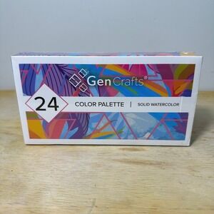 GenCrafts 24 Color Solid Watercolor Palette w/ Paper Pad and 2 Brush Pens SEALED